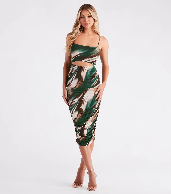 Zip - Front Casual Dresses for Easy On and Off Stand Out Marble Print Cutout Midi Dress Zip - Front Casual Dresses for Easy On and Off Stand Out Marble Print Cutout Midi Dress