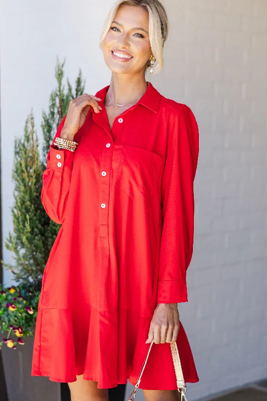 Stretchable Casual Dresses for a Flexible Fit​ Share Your Story Red Shirt Dress