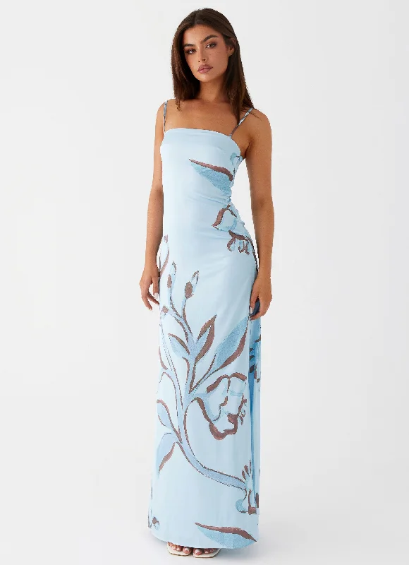 Button - Front Casual Dresses with Decorative Buttons Aster Bloom Maxi Dress - Blue Floral Button - Front Casual Dresses with Decorative Buttons Aster Bloom Maxi Dress - Blue Floral