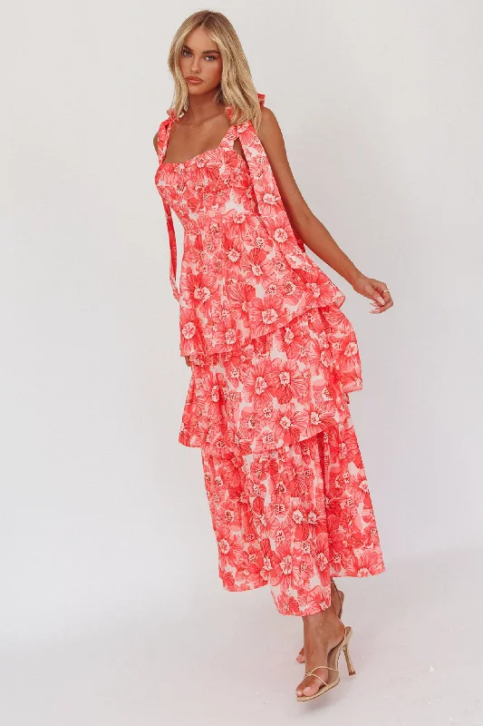 Two - Piece Casual Dresses for a Modular Look Arlowe Tied Shoulder Tiered Midi Dress Floral Pink Two - Piece Casual Dresses for a Modular Look Arlowe Tied Shoulder Tiered Midi Dress Floral Pink