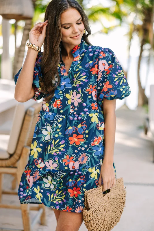 Drawstring - Waist Casual Dresses for Adjustable Tightness​ When You Know Navy Blue Floral Babydoll Dress