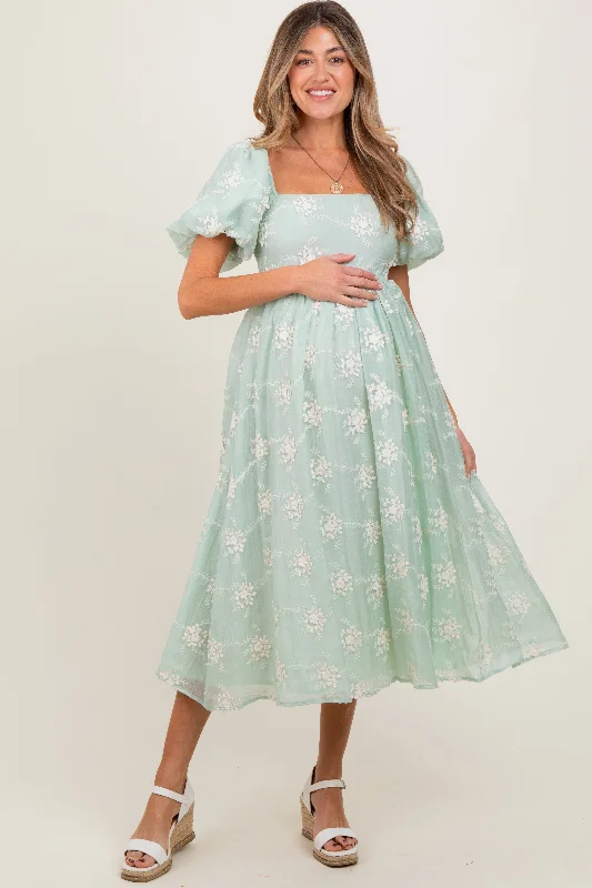 Child - Sized Casual Dresses with Cute Designs​ Mint Textured Maternity Midi Dress