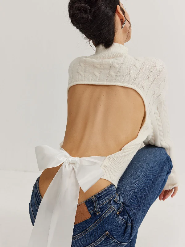 Sleeveless Casual Dresses for Warm Weather​ Plain Backless Bow Knit Top