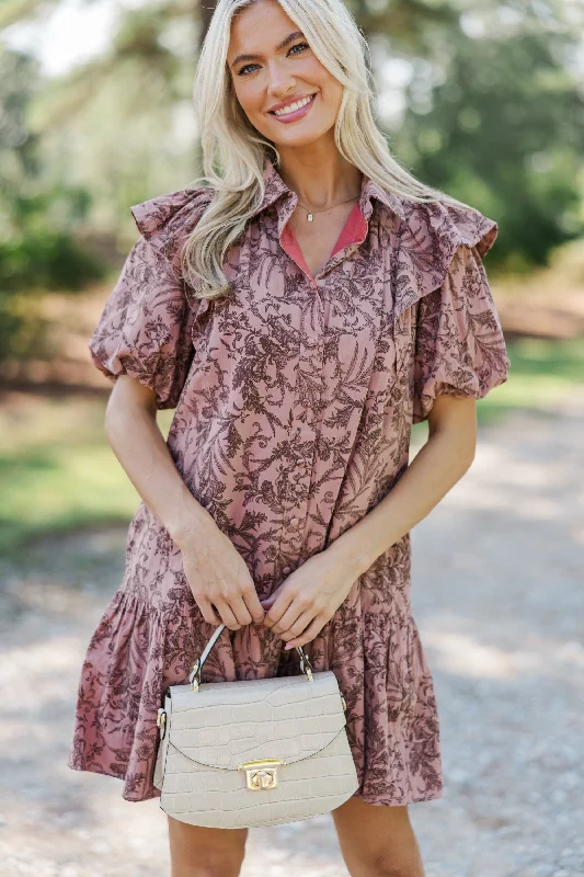 Abstract - Printed Casual Dresses for a Contemporary Vibe​ Always The Story Mauve Floral Dress