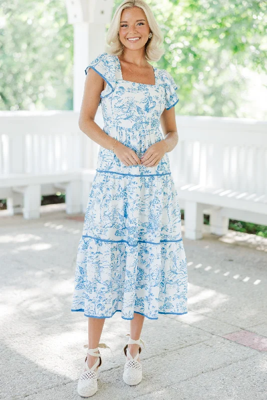 Button - Down Casual Dresses for a Classic Vibe​ So Much Joy Blue Toile Midi Dress