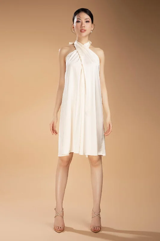 Geometric - Patterned Casual Dresses for a Modern Style Santiago Halter Criss Cross Neck Silk Blend Above The Knee Dress Geometric - Patterned Casual Dresses for a Modern Style Santiago Halter Criss Cross Neck Silk Blend Above The Knee Dress