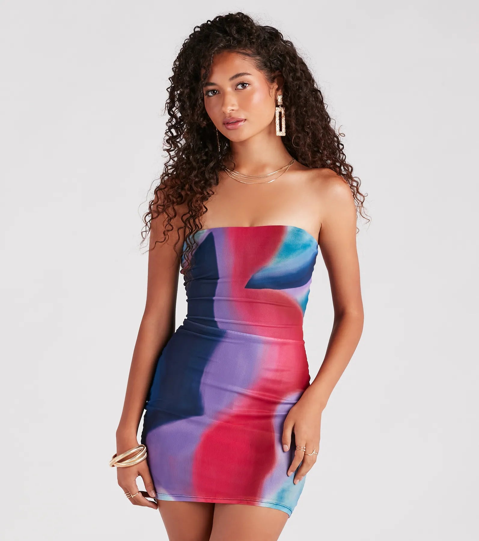 Tie - Waist Casual Dresses for Adjustable Fit​ Colorful Style Strapless Abstract Mini Dress