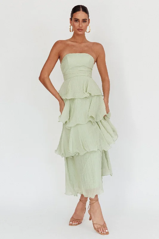 Mini Casual Dresses with Ruffled Hem​ Giavana Strapless Layered Midi Dress Sage