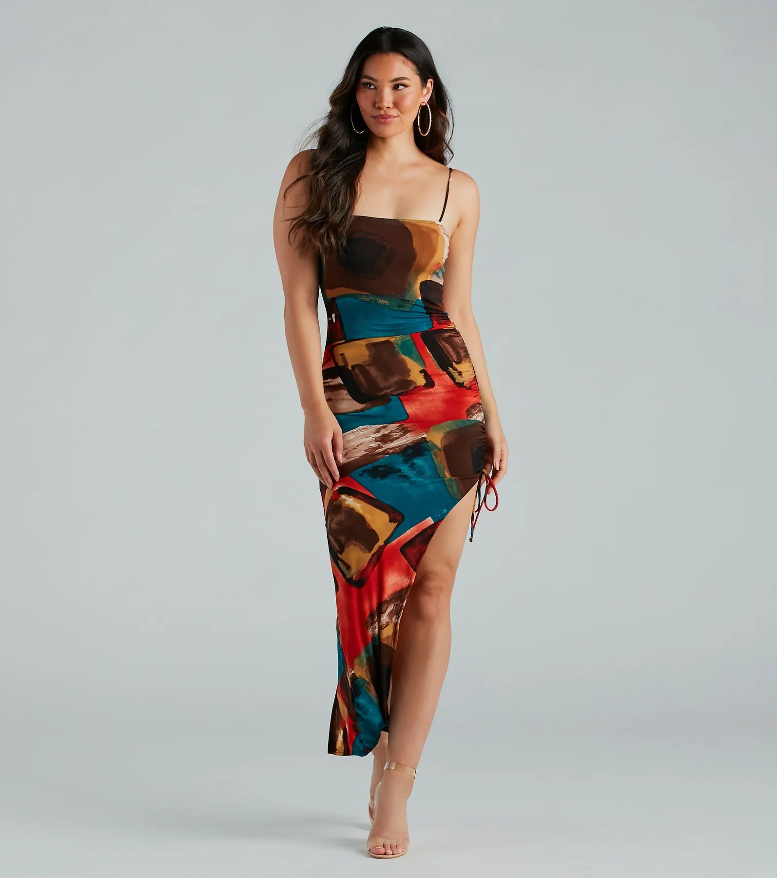 Striped Casual Dresses in Cotton Blend​ Colorful Sensation Abstract Print Maxi Dress