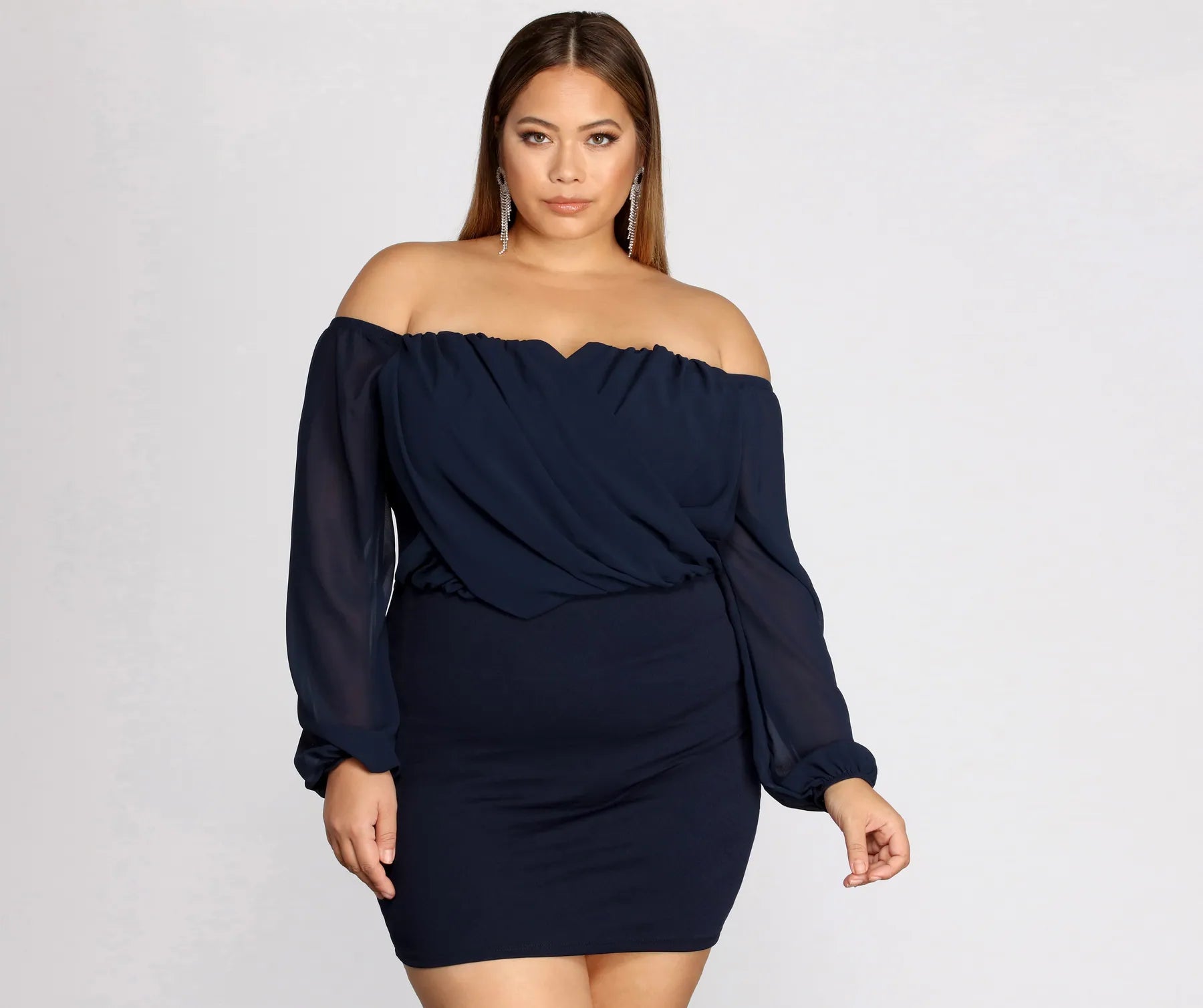 Polyester mini dresses for easy care Plus Shook In Chiffon Dress