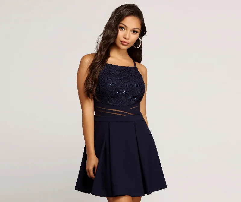 Mini dresses with fringe for a bohemian style Hattie Sequined High Neck Dress