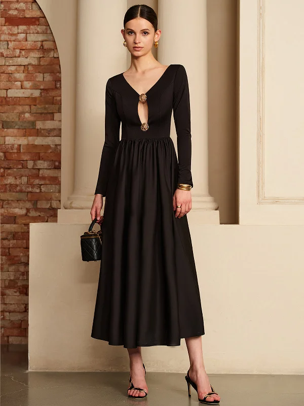 Glittery Casual Dresses for a Sparkly Effect​ Cutout Pleated Panel Dress