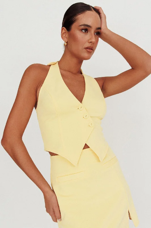 Beach Casual Dresses with a Breezy Design​ Tammi Halter Vest Top Lemon