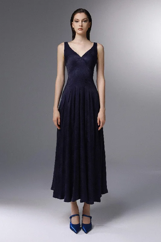 Home - Wear Casual Dresses for Comfort at Home​ Sail Away Pleated V-Neck Silk Ankle Length Dress