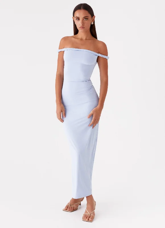 Post - Partum Casual Dresses for New Moms Arabella Twist Shoulder Maxi Dress - Blue Post - Partum Casual Dresses for New Moms Arabella Twist Shoulder Maxi Dress - Blue