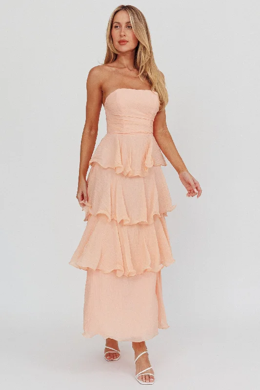 Short - Sleeve Casual Dresses with Printed Graphics​ Giavana Strapless Layered Ruffles Midi Dress Blush