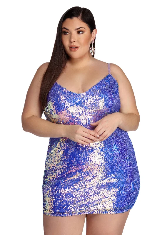 Metallic mini dresses for a glamorous event Plus Sequin Glam Mini Dress