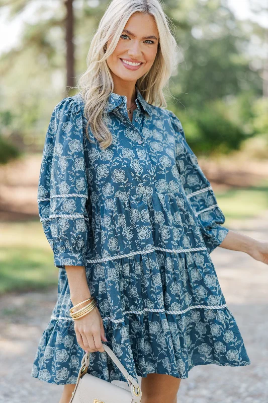 Machine - Washable Casual Dresses for Hassle - Free Care Leave It All Behind Blue Floral Dress Machine - Washable Casual Dresses for Hassle - Free Care Leave It All Behind Blue Floral Dress
