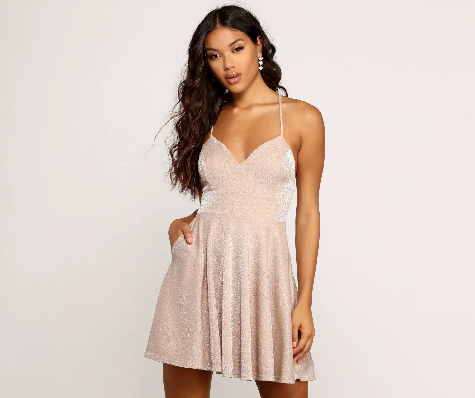 Mini dresses with pom - pom trims for a playful feel More Sparkle Skater Mini Dress