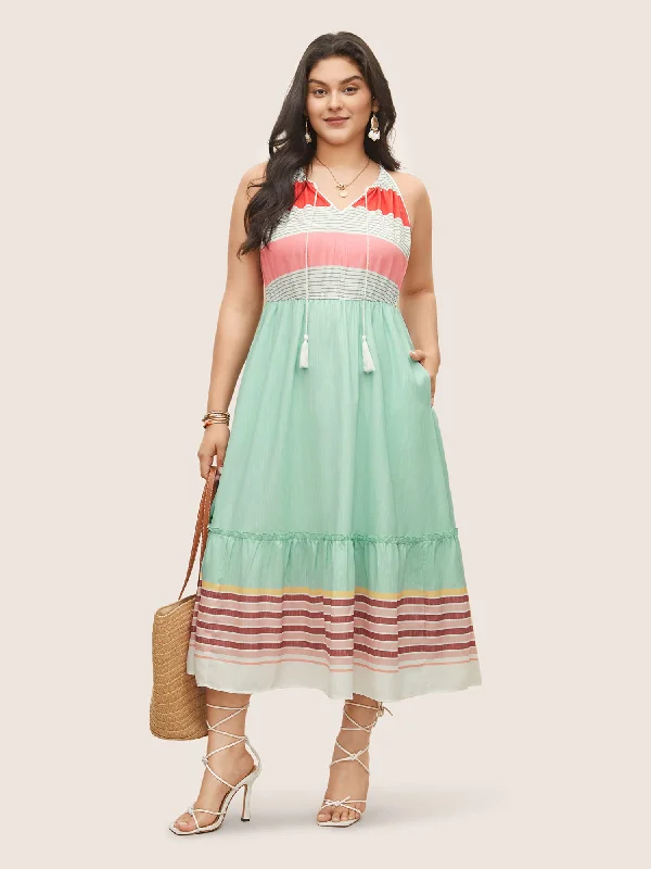 DIY - Inspired Casual Dresses with Customizable Elements Striped Contrast Drawstring Knot Ties Dress DIY - Inspired Casual Dresses with Customizable Elements Striped Contrast Drawstring Knot Ties Dress