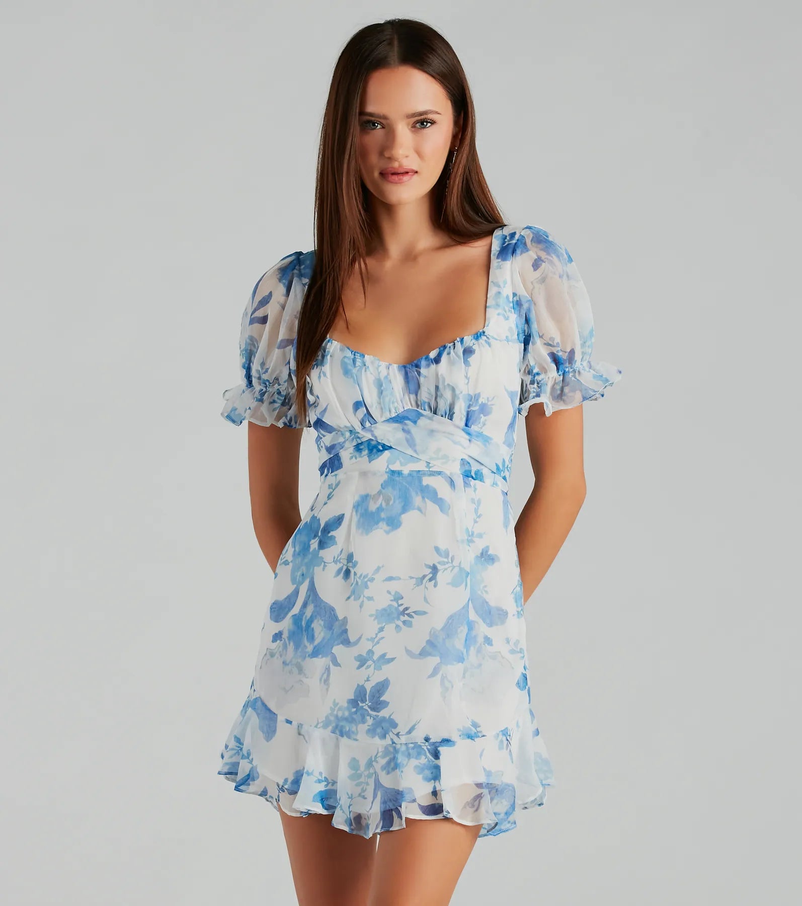 Rain - Resistant Casual Dresses for Wet Weather​ Sweet Choice Floral Chiffon A-Line Mini Dress