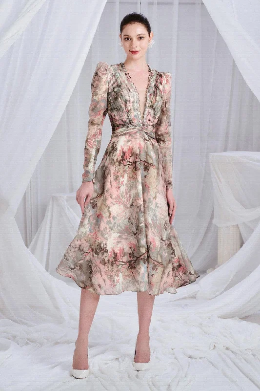Argyle - Printed Casual Dresses in Pastel Hues​ Douceur A-line Pleated Chest Organza Midi Dress
