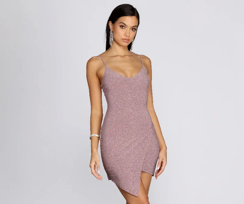 Mini dresses with pocket details for added functionality Glitter Wrap Knit Mini Dress