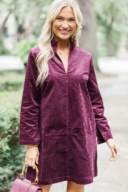 Floral Printed Casual Dresses for Summer​ Make It Count Plum Purple Corduroy Dress