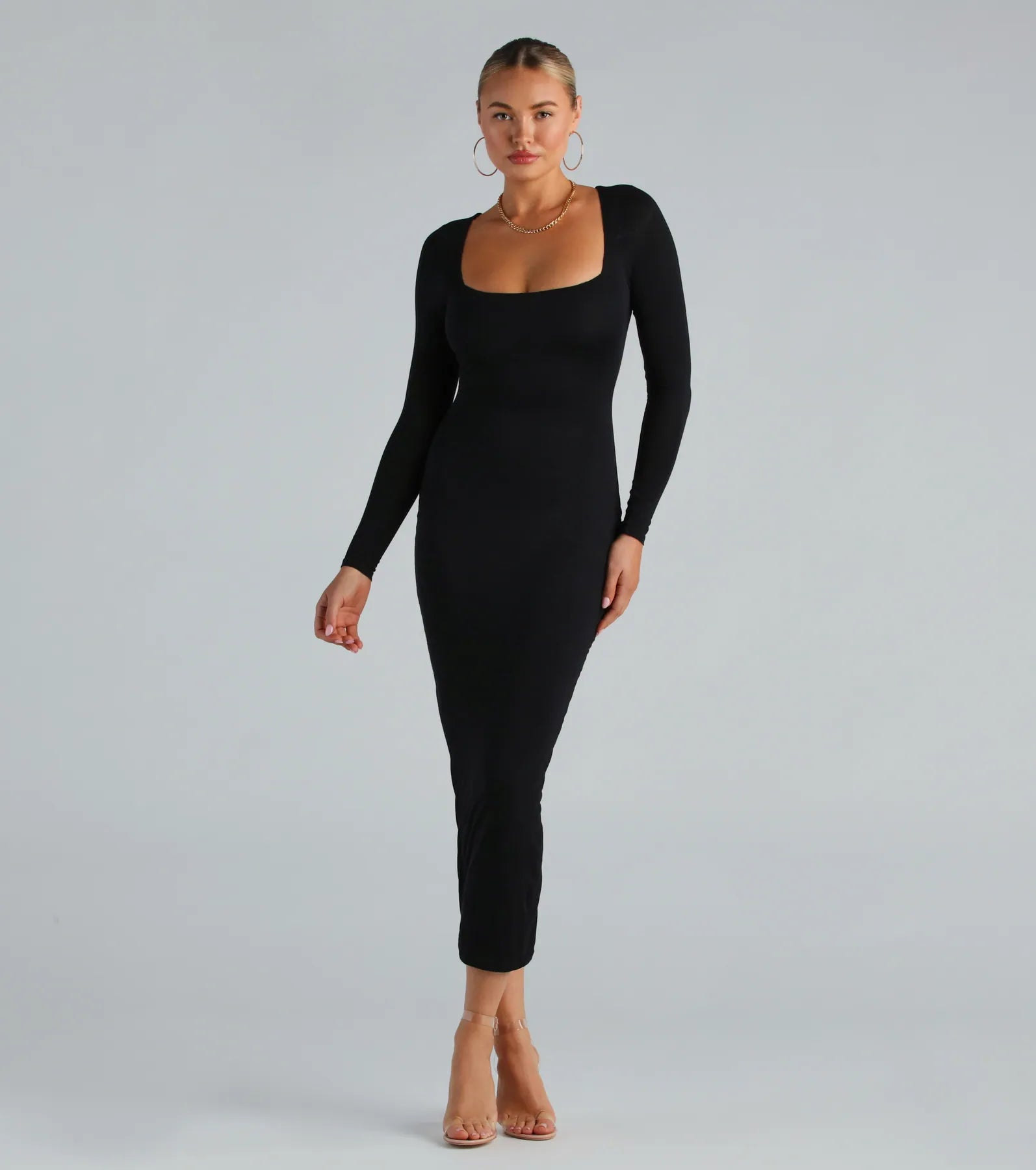 Two - Piece Casual Dresses for a Modular Look​ Smooth Silhouette Long Sleeve Bodycon Maxi Dress