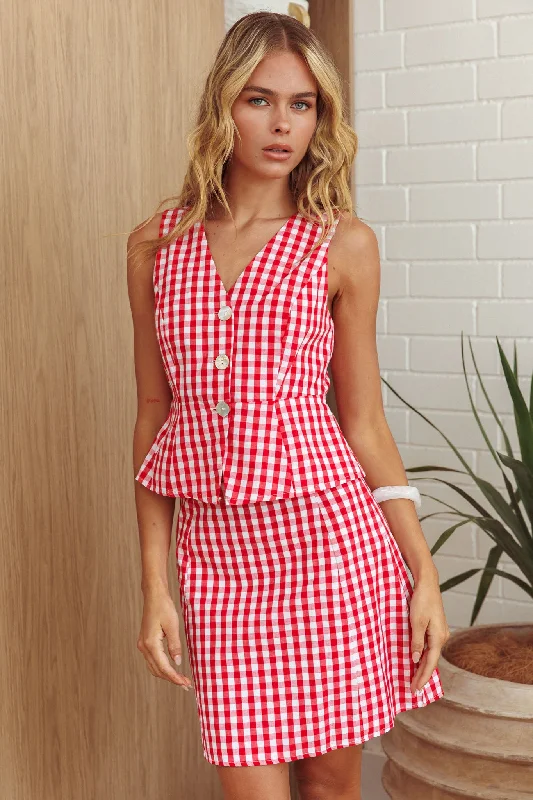 Geometric - Patterned Casual Dresses for a Modern Style​ Philomena A-Line Mini Skirt Gingham Red
