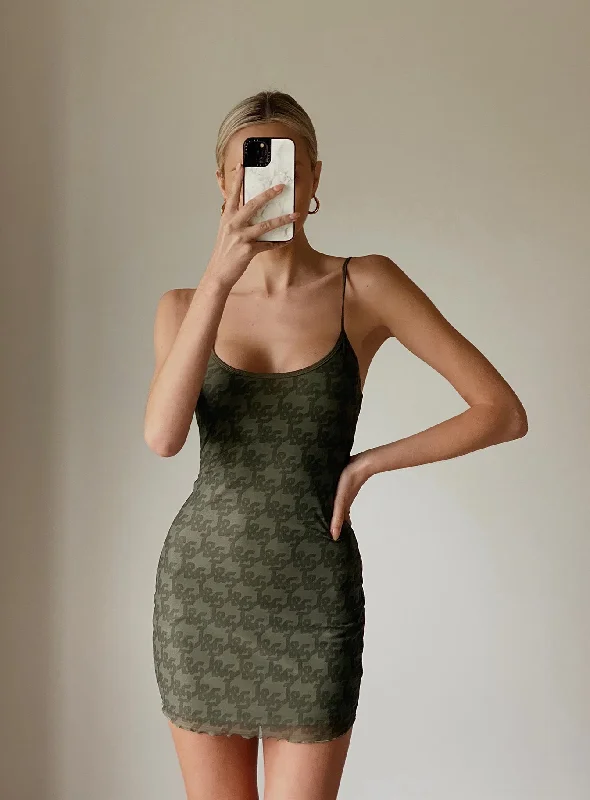 Cotton mini dresses for a comfortable everyday option JGR & STN Demi Mini Dress Khaki Monogram