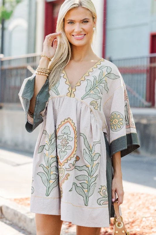 Anti - Wrinkle Casual Dresses for Easy Maintenance Just My Type Beige Floral Embroidery Babydoll Dress Anti - Wrinkle Casual Dresses for Easy Maintenance Just My Type Beige Floral Embroidery Babydoll Dress