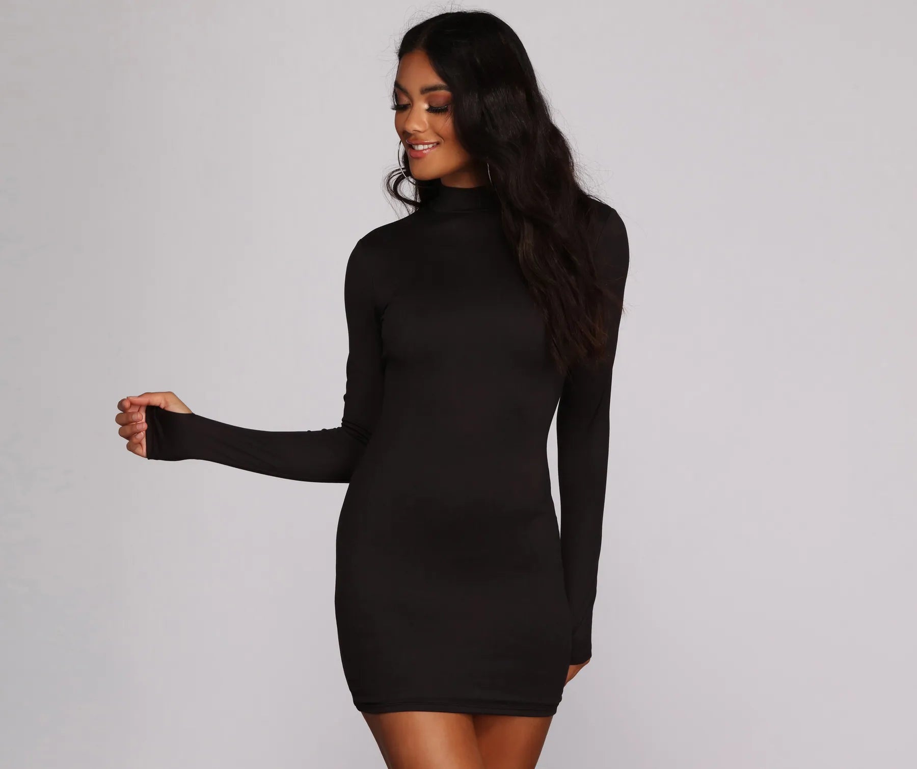 Mini dresses with cut - out details for a trendy look Walk The Mock Neck Mini Dress