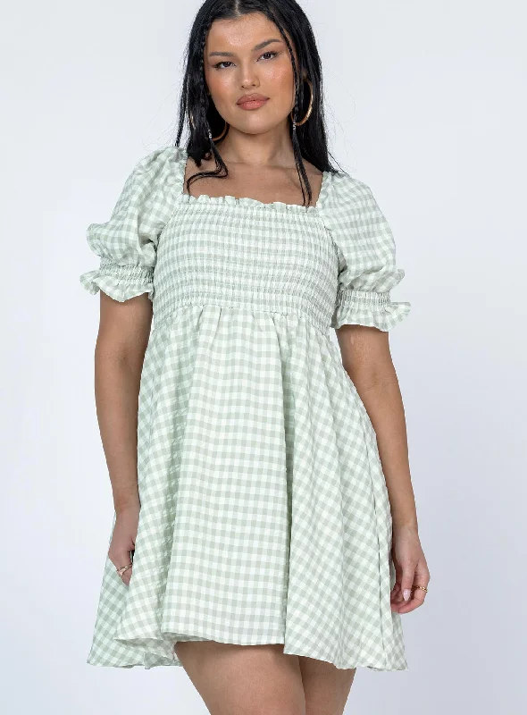 Mini dresses with ruched bodices for a feminine touch Aiesha Mini Dress Sage