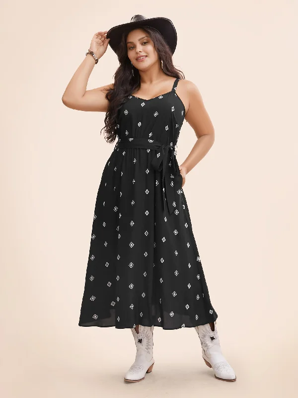 Zip - Front Casual Dresses for Easy On and Off​ Cami Printed A-line Midi Dress
