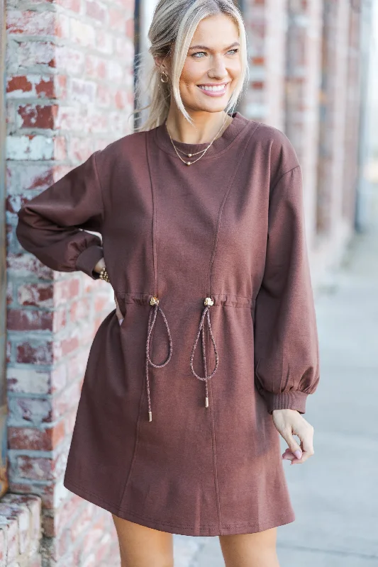 Toddler Casual Dresses in Soft Fabrics Season Of Love Espresso Brown Drawstring Dress Toddler Casual Dresses in Soft Fabrics Season Of Love Espresso Brown Drawstring Dress