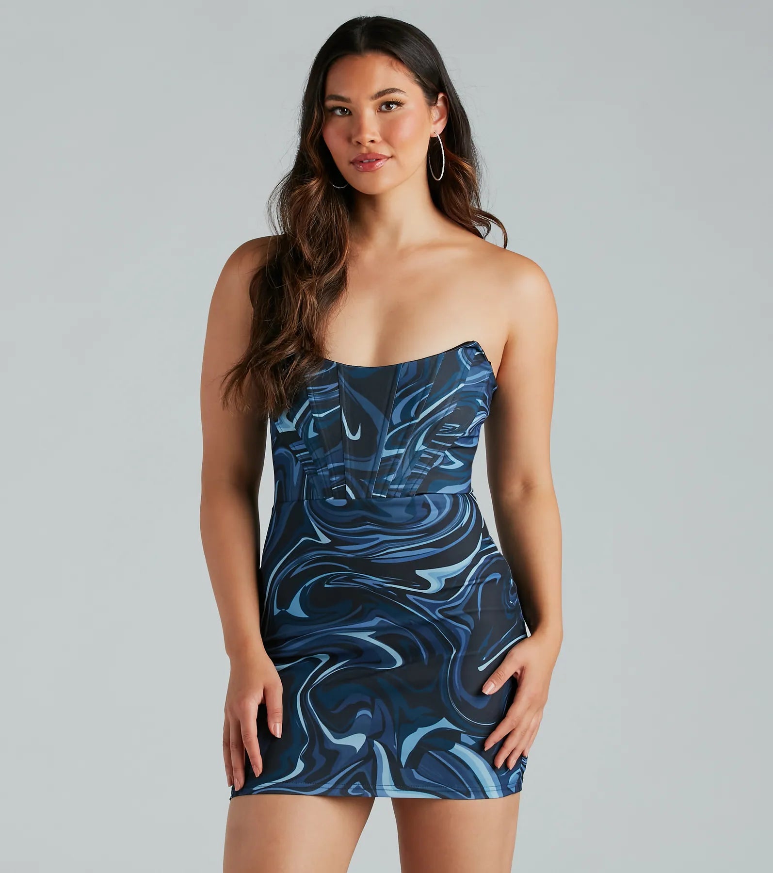 Long - Sleeve Casual Dresses in Lightweight Fabrics​ Mesmerized By You Marble Print Mini Dress