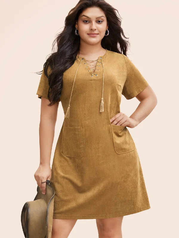 Modal Casual Dresses in Smooth Textures​ Suede Stretchy Back-Waist Midi Dress