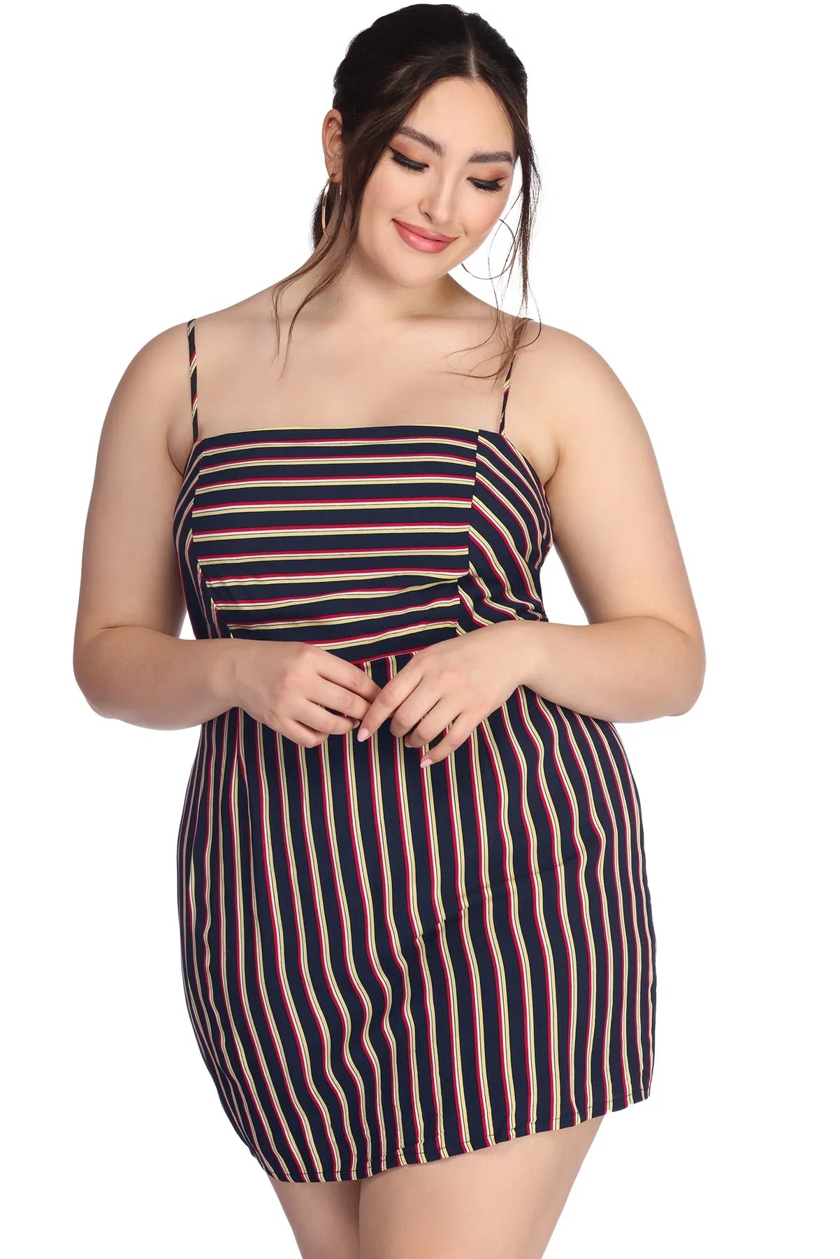 Strapless mini dresses for a beach vacation Plus Striped In Style Dress