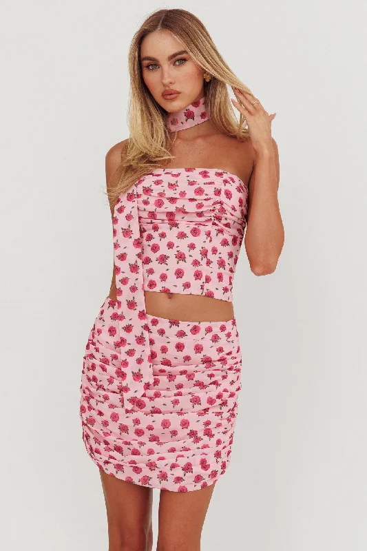 Striped Casual Dresses in Cotton Blend​ Charise Ruched Mini Skirt Roses Pink