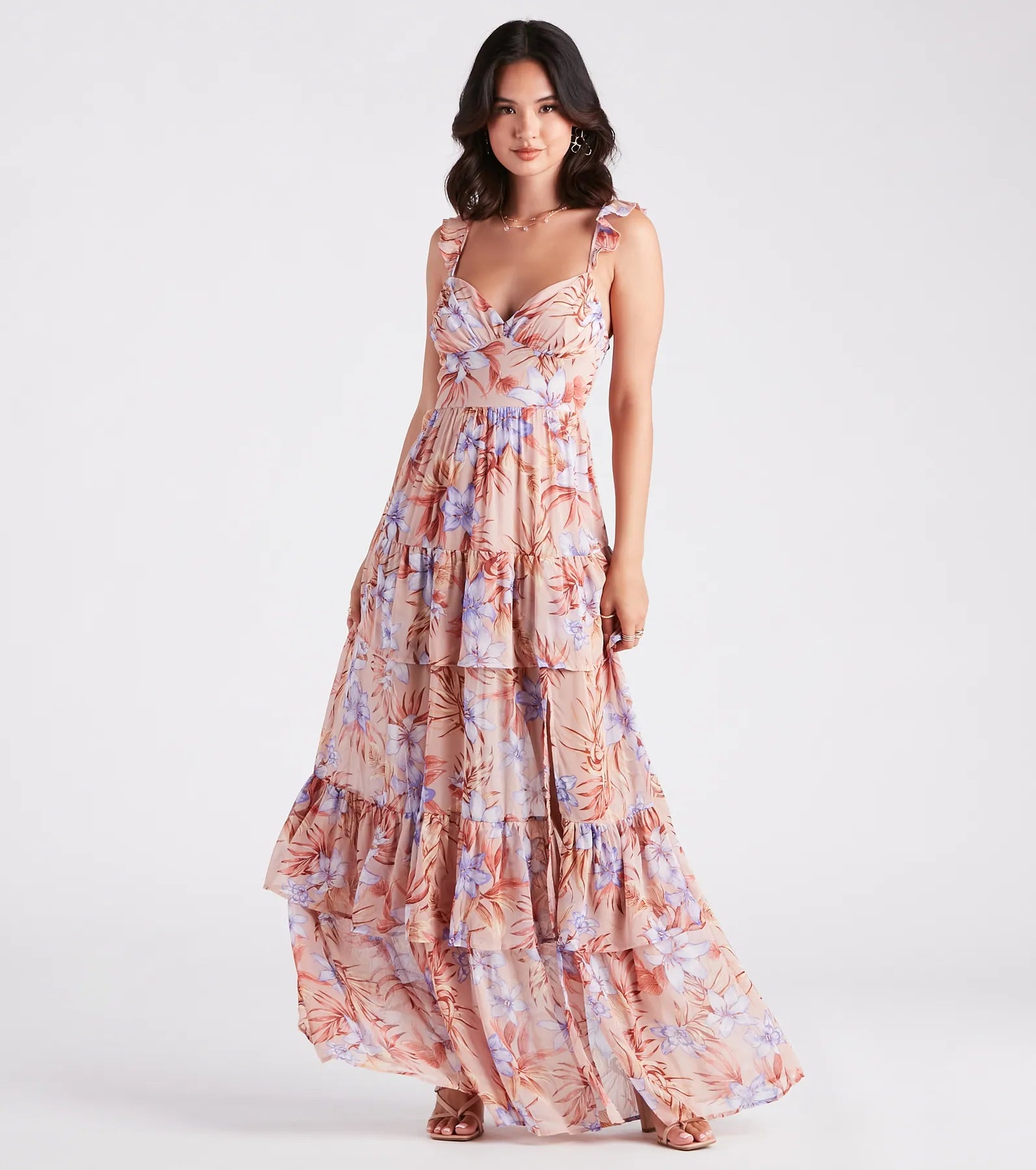 Rayon Casual Dresses for a Soft Feel​ Enchanting Entrance Chiffon Floral Maxi Dress