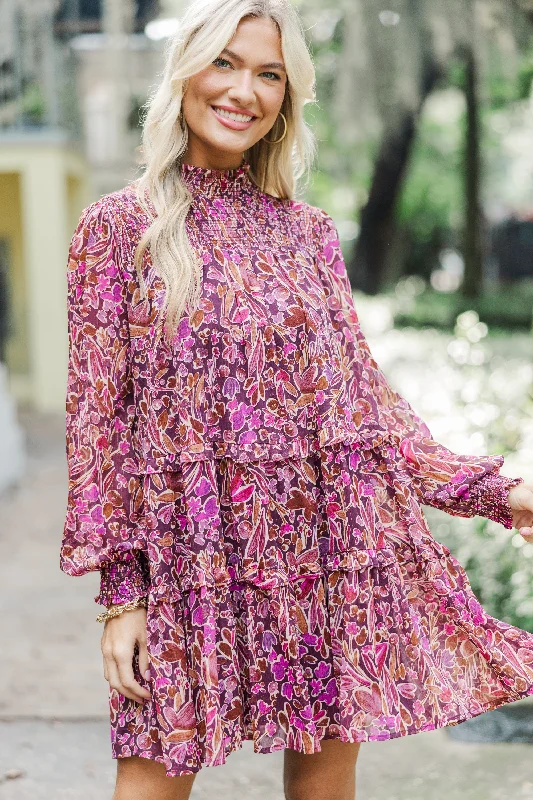 Summer - Appropriate Casual Dresses in Lightweight Materials​ Fate: Show You Off Burgundy Red Floral Dress