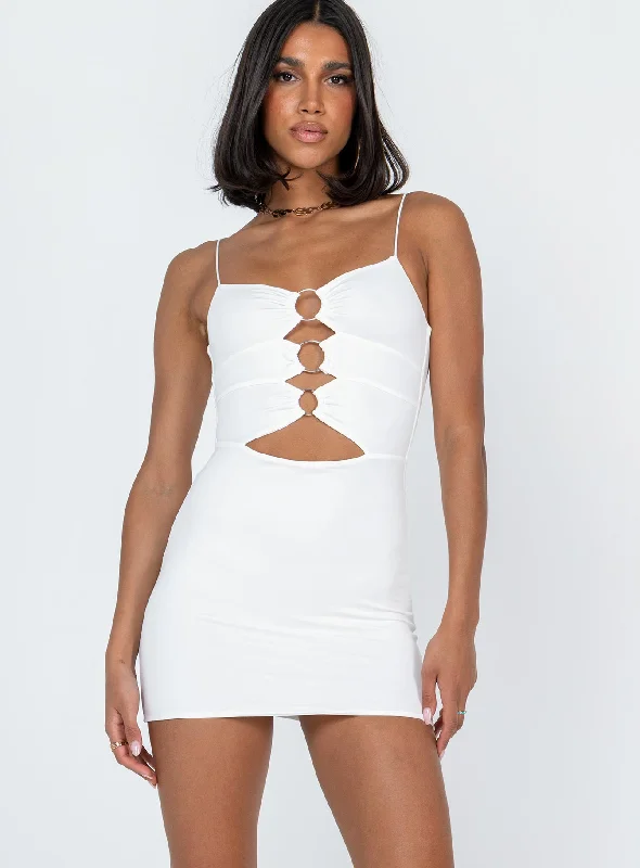 Mini dresses with pom - pom trims for a playful feel Dreamland Mini Dress White