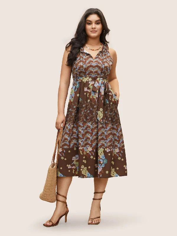 Beach Casual Dresses with a Breezy Design Bandana Tie Neck Belted Tassel Trim Dress Beach Casual Dresses with a Breezy Design Bandana Tie Neck Belted Tassel Trim Dress