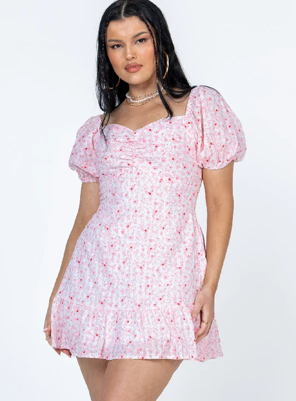 Mini dresses with puff sleeves for a vintage look Storm Mini Dress Pink
