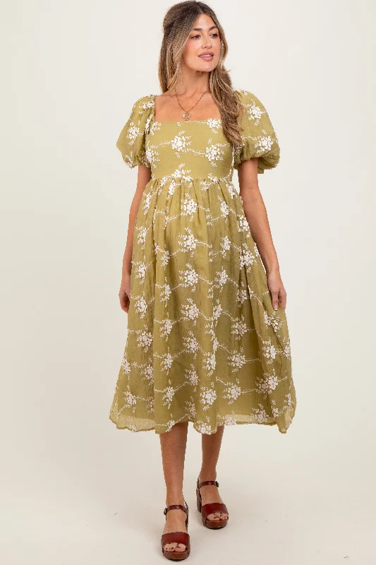 Fair Isle - Patterned Casual Dresses for a Festive Look Olive Textured Maternity Midi Dress Fair Isle - Patterned Casual Dresses for a Festive Look Olive Textured Maternity Midi Dress