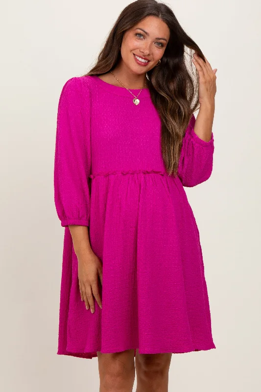 Sleep - Wear Inspired Casual Dresses for a Cozy Feel​ Magenta Knit Ruffle Trim Maternity Dress