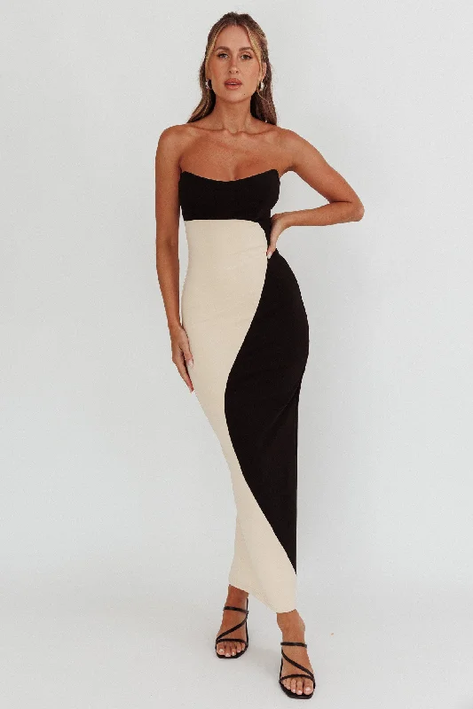 Hypoallergenic Casual Dresses for Sensitive Skin Regent Strapless Maxi Dress Black/Beige Hypoallergenic Casual Dresses for Sensitive Skin Regent Strapless Maxi Dress Black/Beige