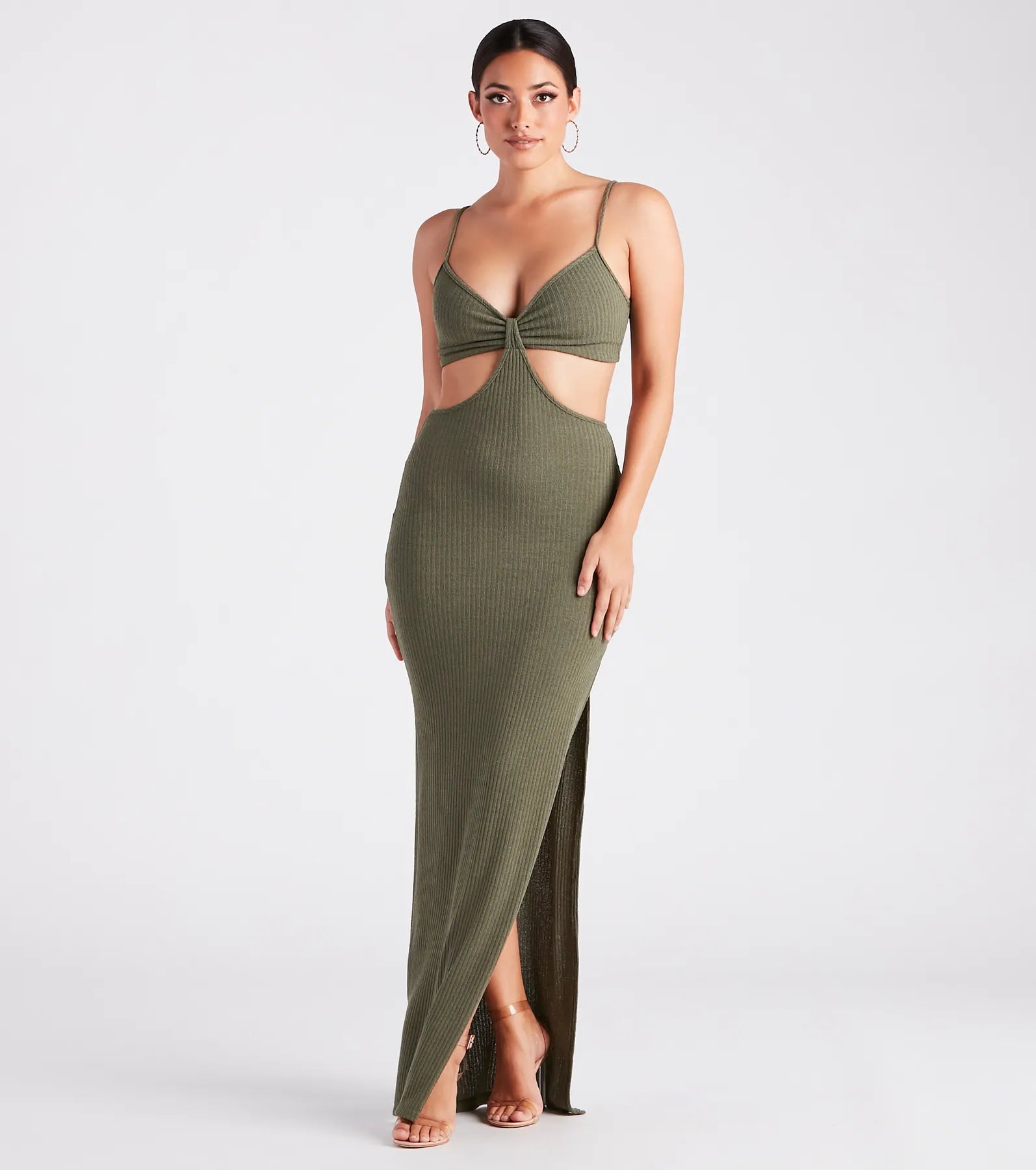 Polyester - Cotton Blend Casual Dresses​ Easy Decision V-Neck Cutout Maxi Dress