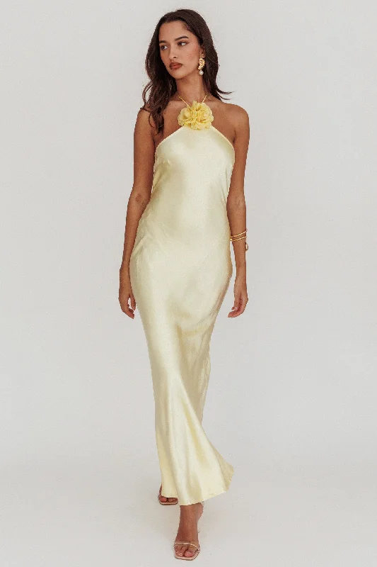DIY - Inspired Casual Dresses with Customizable Elements High Roller Flower Decoration Halter Dress Butter DIY - Inspired Casual Dresses with Customizable Elements High Roller Flower Decoration Halter Dress Butter